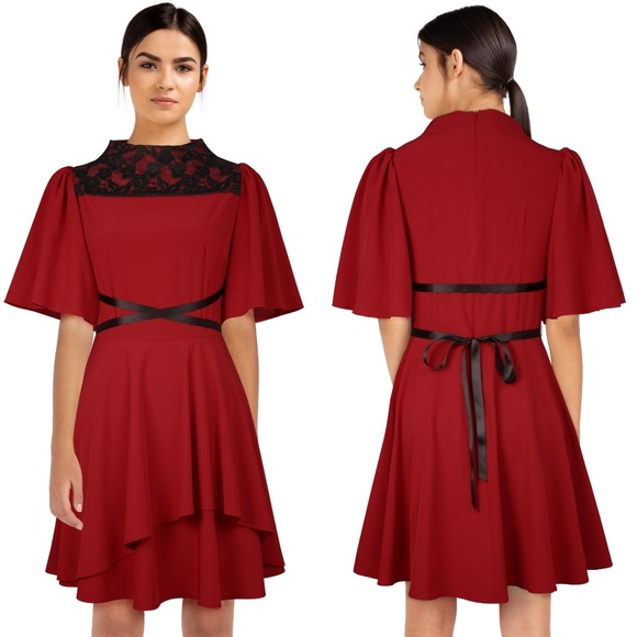 Layer Panel Lace Collar Cocktail Dress - Picture 2 of 7